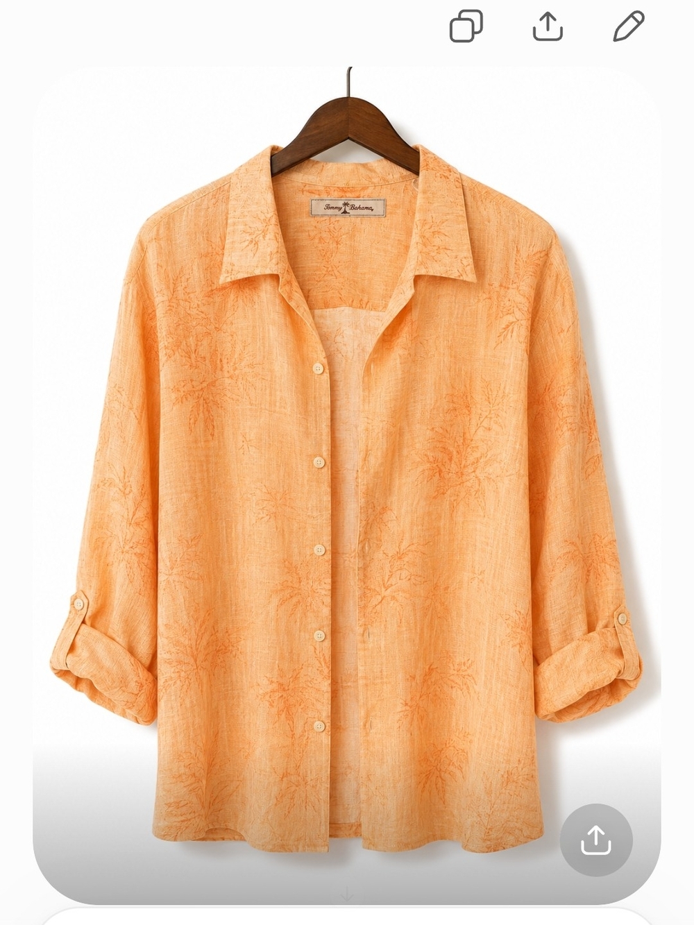 Tommy Bahama Peach-Orange Button-Front Linen Shirt